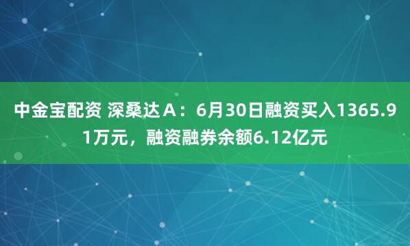 中金宝配资 深桑达Ａ：6月30日融资买入1365.91万元，融资融券余额6.12亿元